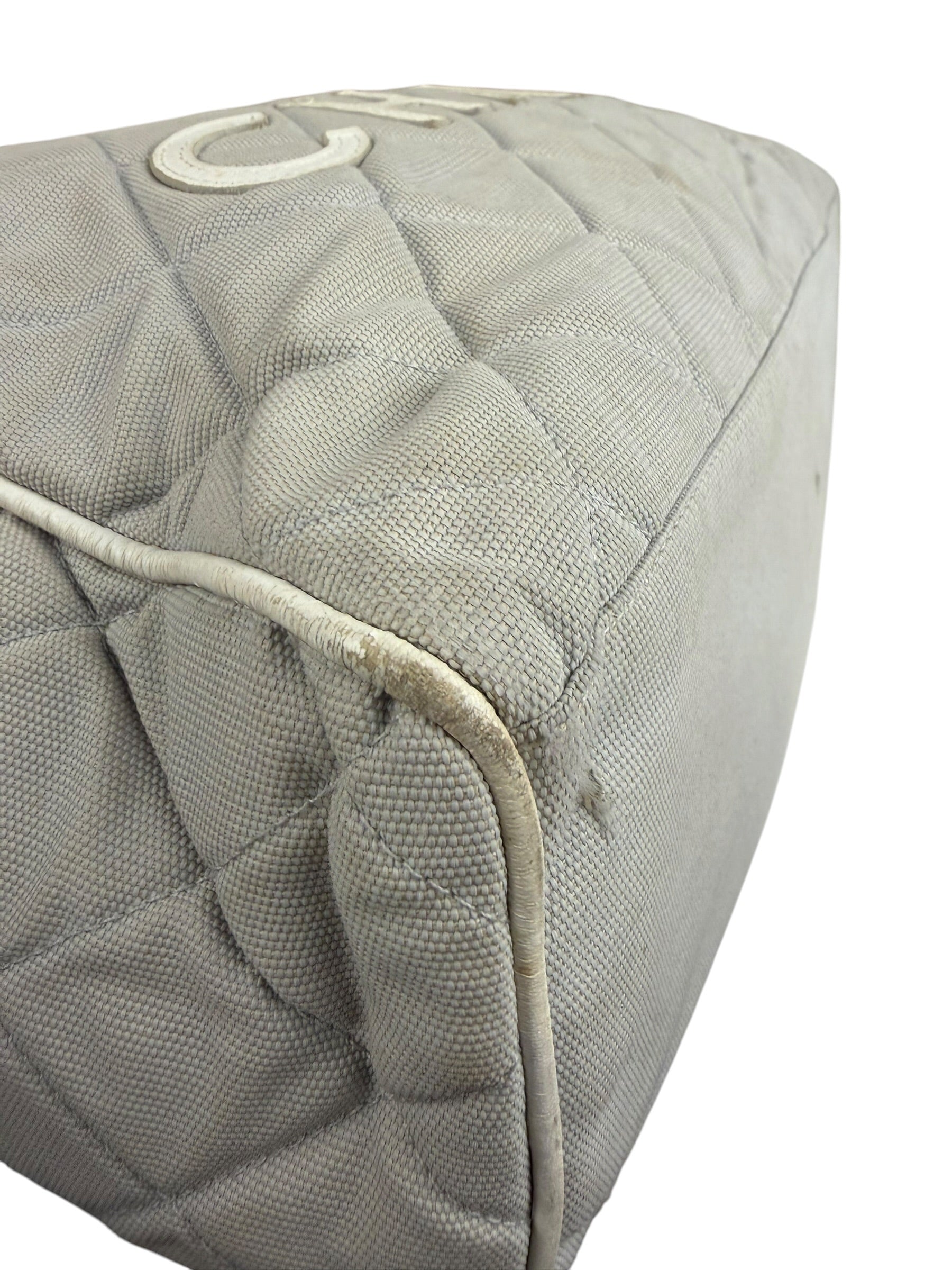 Chanel Vintage Grey Quilted Woven Sports Line Canvas Bowler Bag  2001