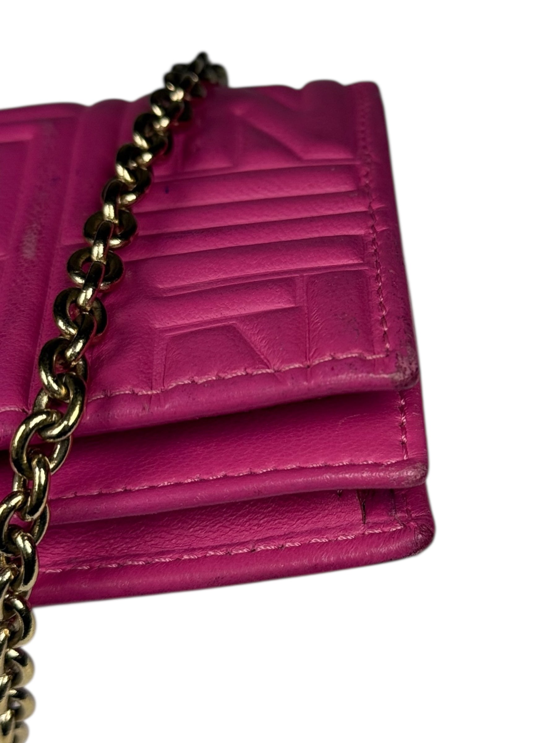 Fendi Roma Pink Leather Embossed Wallet on Chain