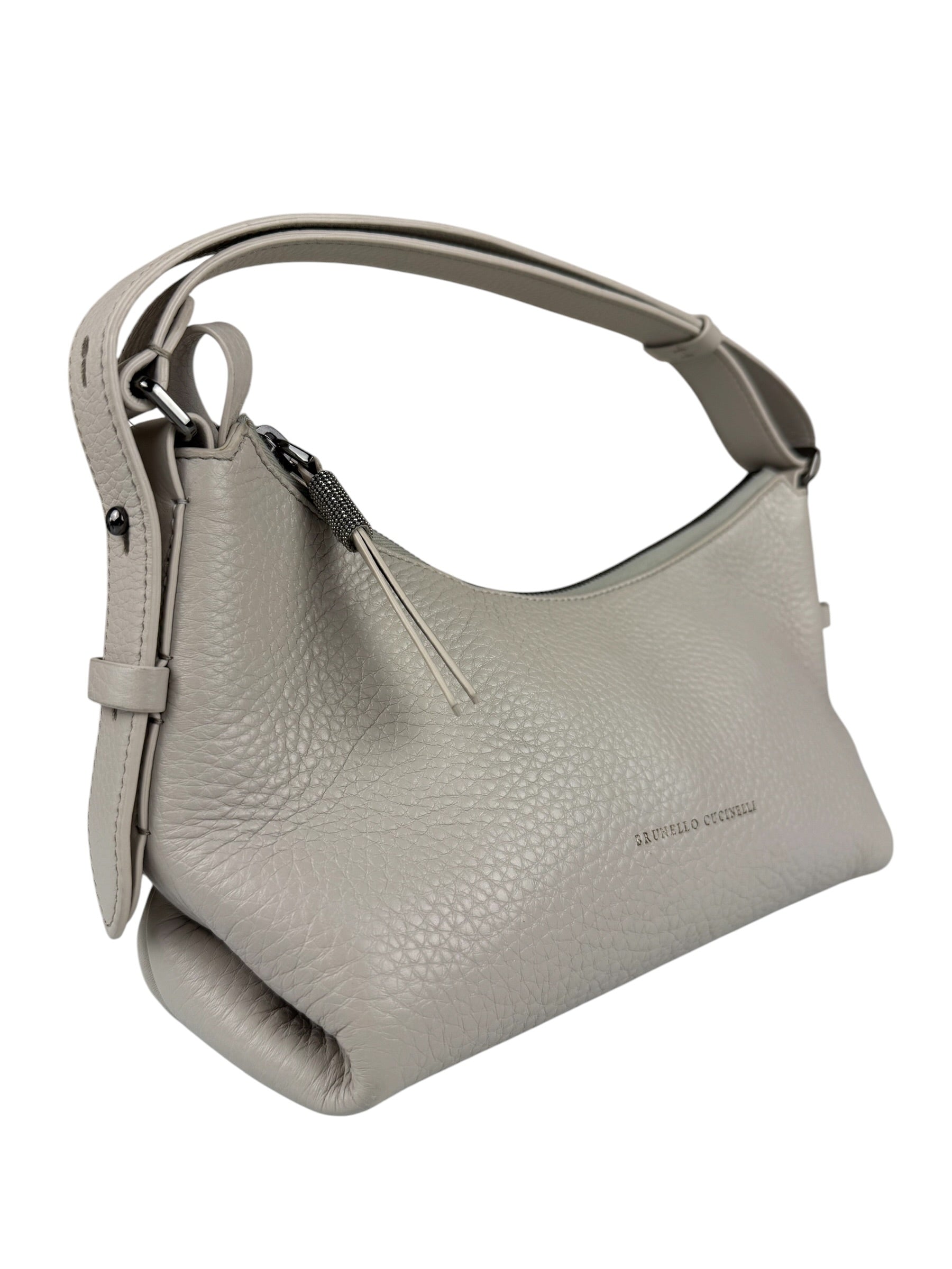 Brunello Cucinelli Ivory Grained Leather Shoulder Bag