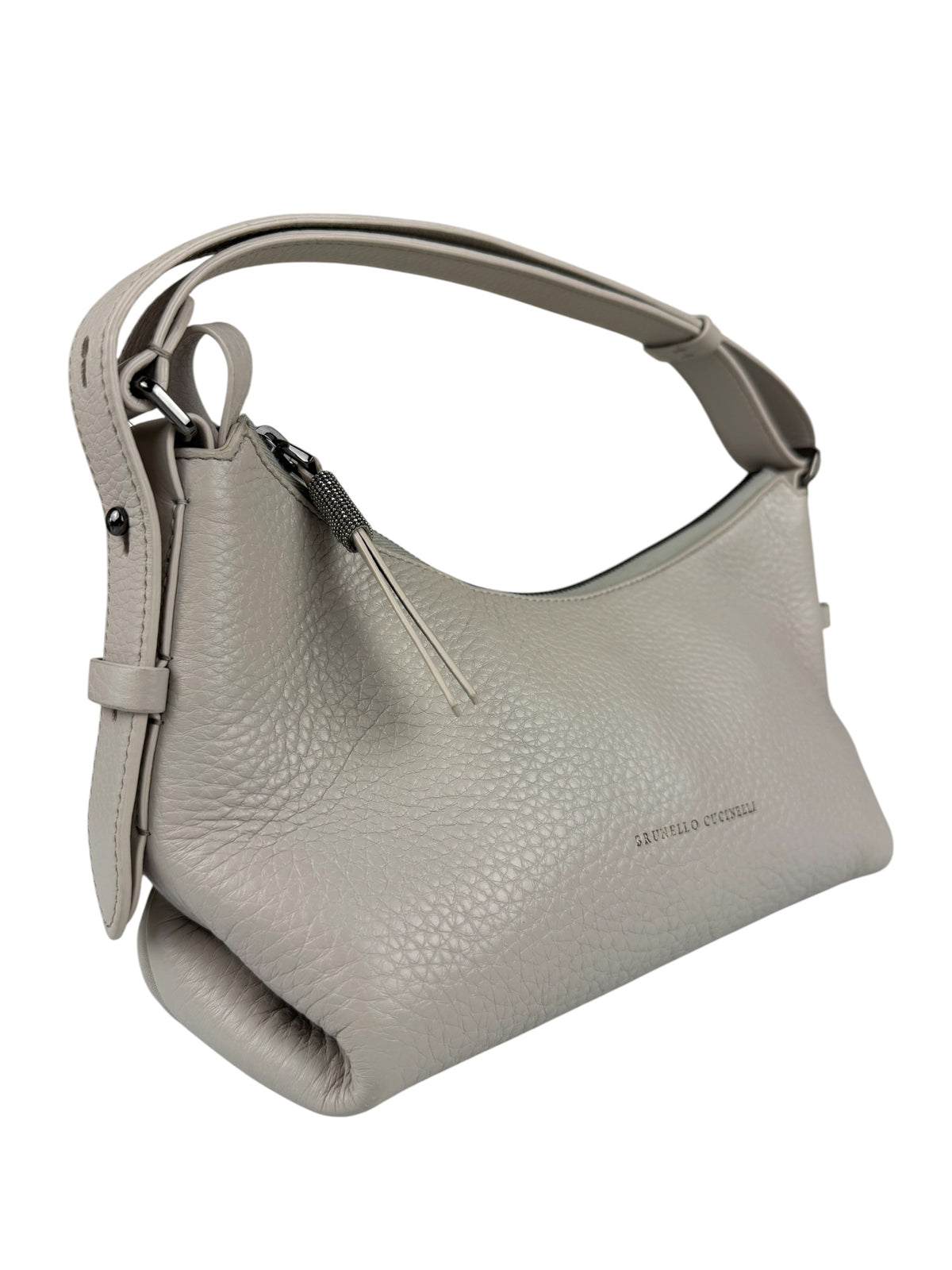 Brunello Cucinelli Ivory Grained Leather Shoulder Bag