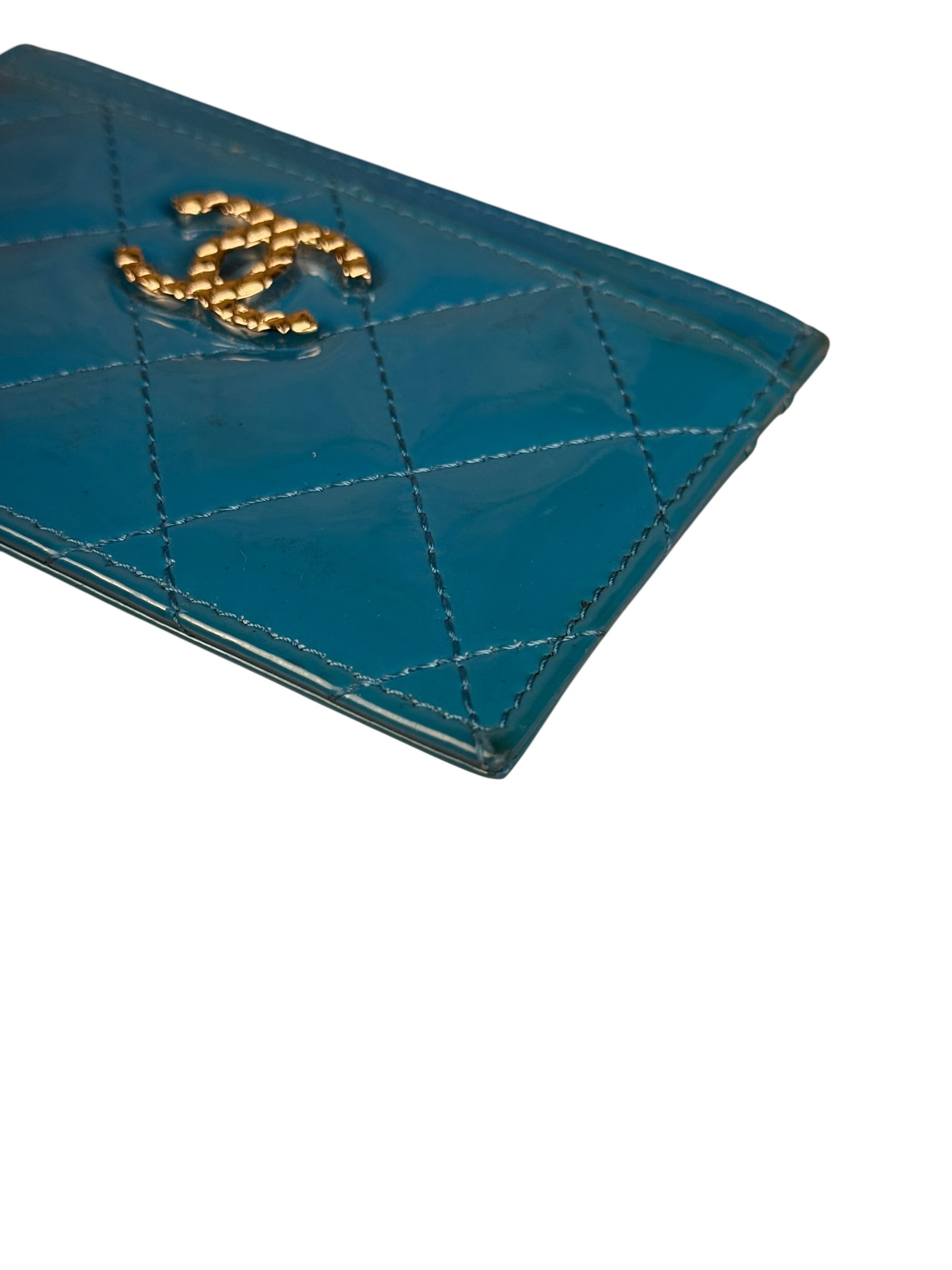 Chanel Blue Patent Quilted CC Cardholder 2016