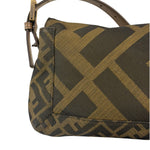 Fendi Vintage Brown Leather Trim Zucca Whipstitch XL Baguette