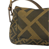 Fendi Vintage Brown Leather Trim Zucca Whipstitch XL Baguette