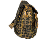 Fendi Brown Leather Trim Leopard Print Buckle Bag
