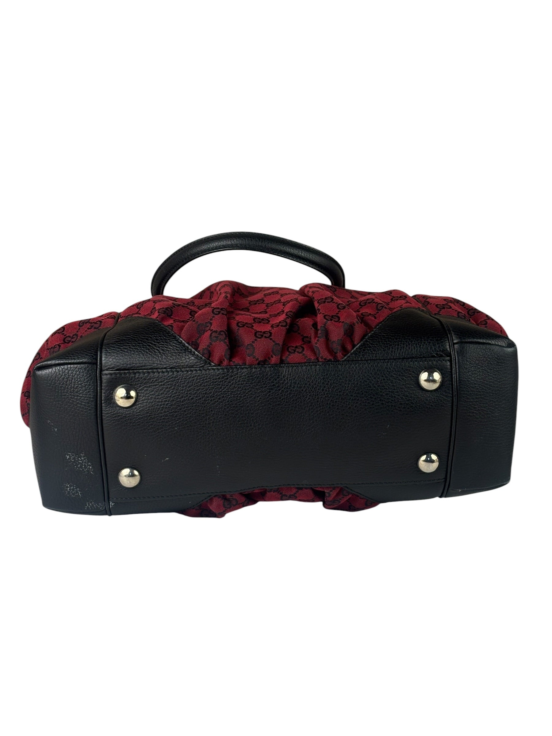Gucci Red/Black Leather Trim GG Full Moon Tote