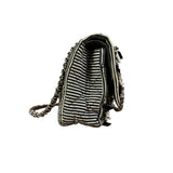 Chanel Black/White Sequin Stripped Medium Double Flap Shoulder Bag