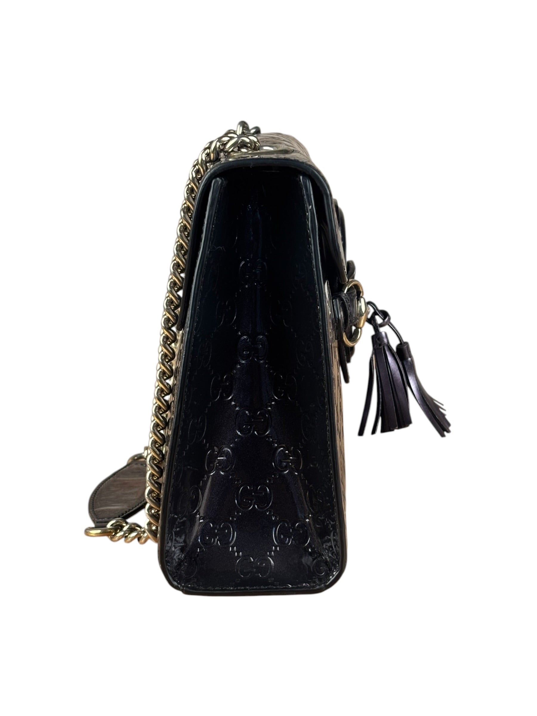 Gucci GG Purple Patent Flap Emily Chain Shoulder Bag