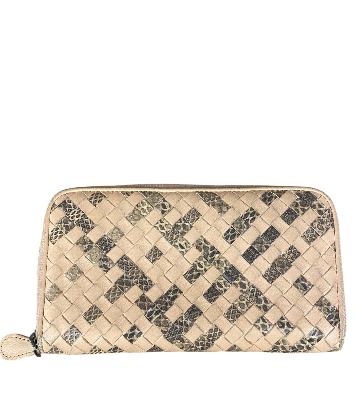 Bottega Veneta Pink Intreccio Snake Leather Long Wallet