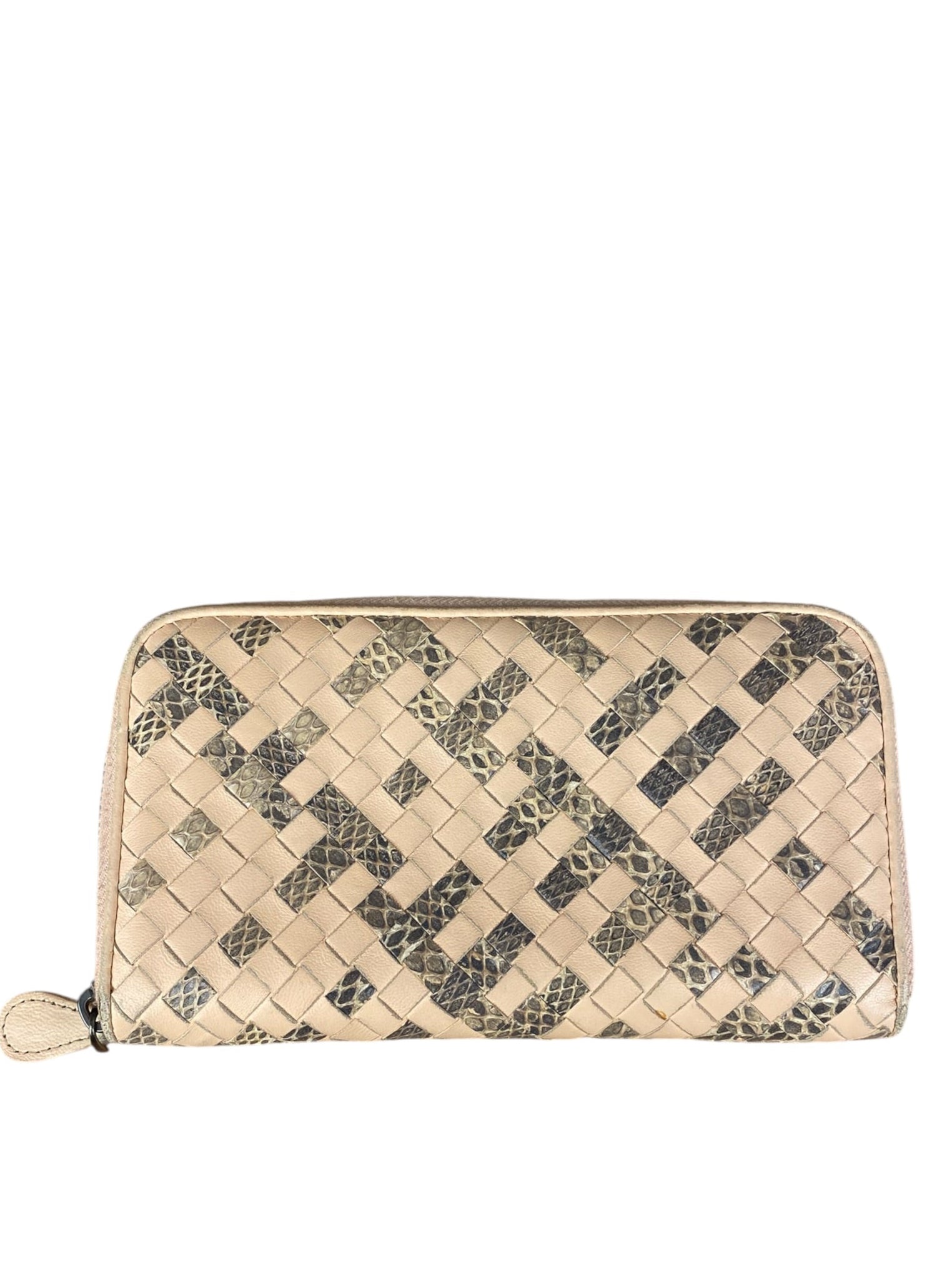 Bottega Veneta Pink Intreccio Snake Leather Long Wallet