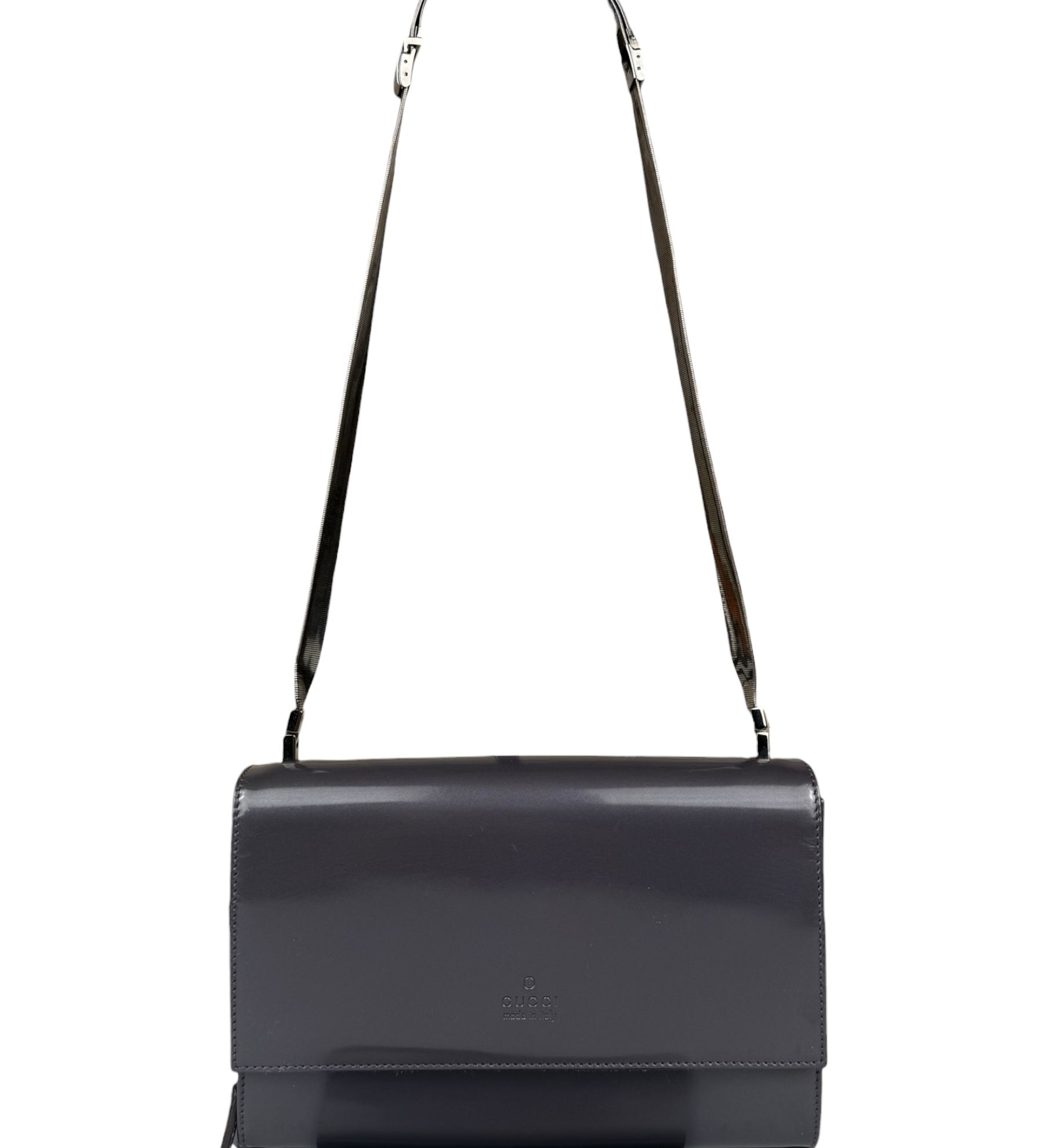 Gucci Grey Patent Leather Flap Mini Shoulder Bag