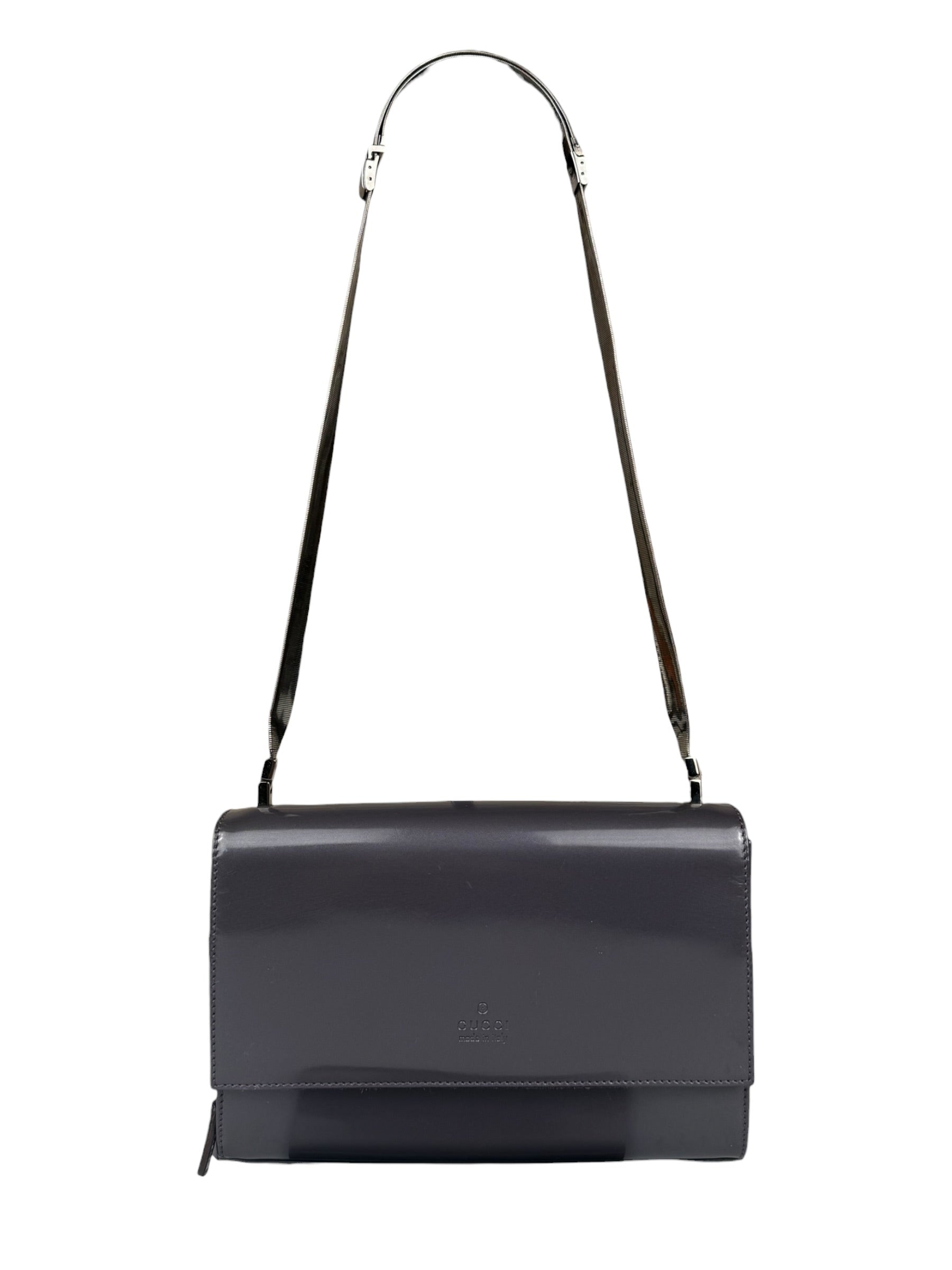 Gucci Grey Patent Leather Flap Mini Shoulder Bag