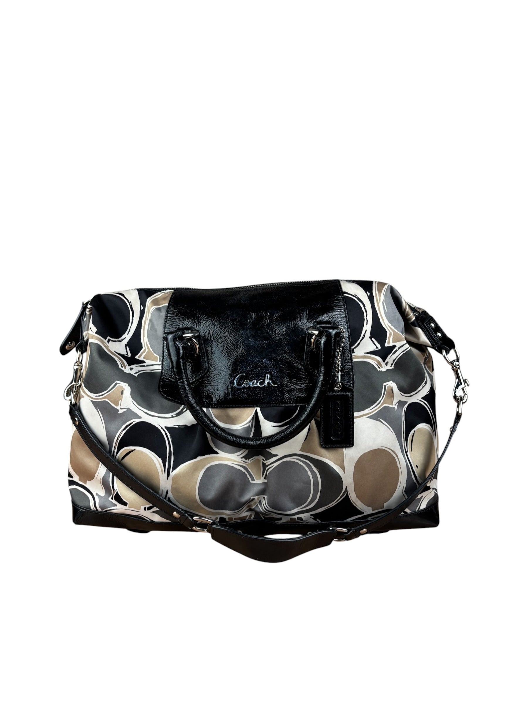 Coach Vintage Trim Leather Hand Drawn Scarf Print Satchel Two-Way Bag
