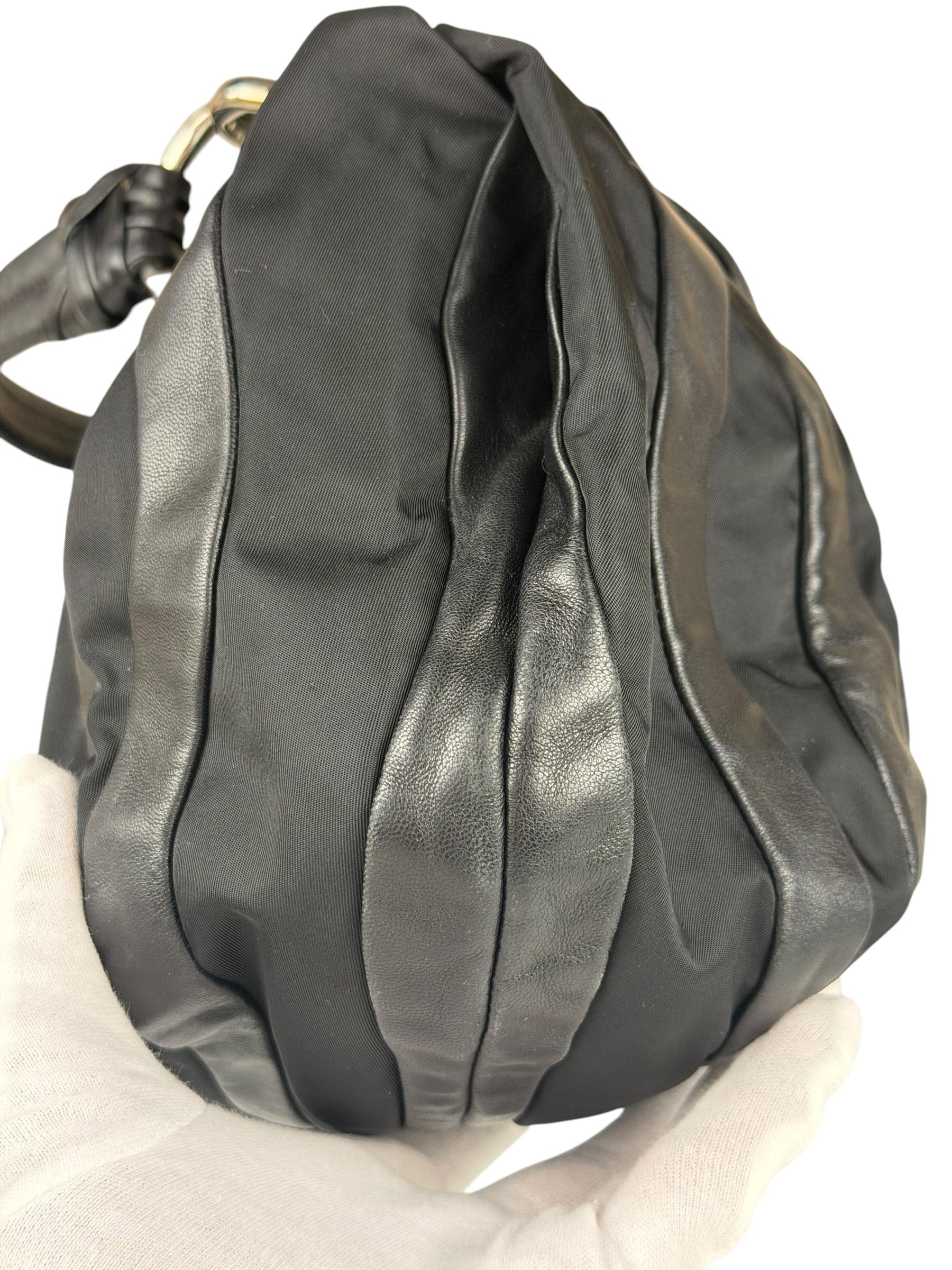 Prada Black Tessuto Nylon/Leather Waves Shoulder Bag