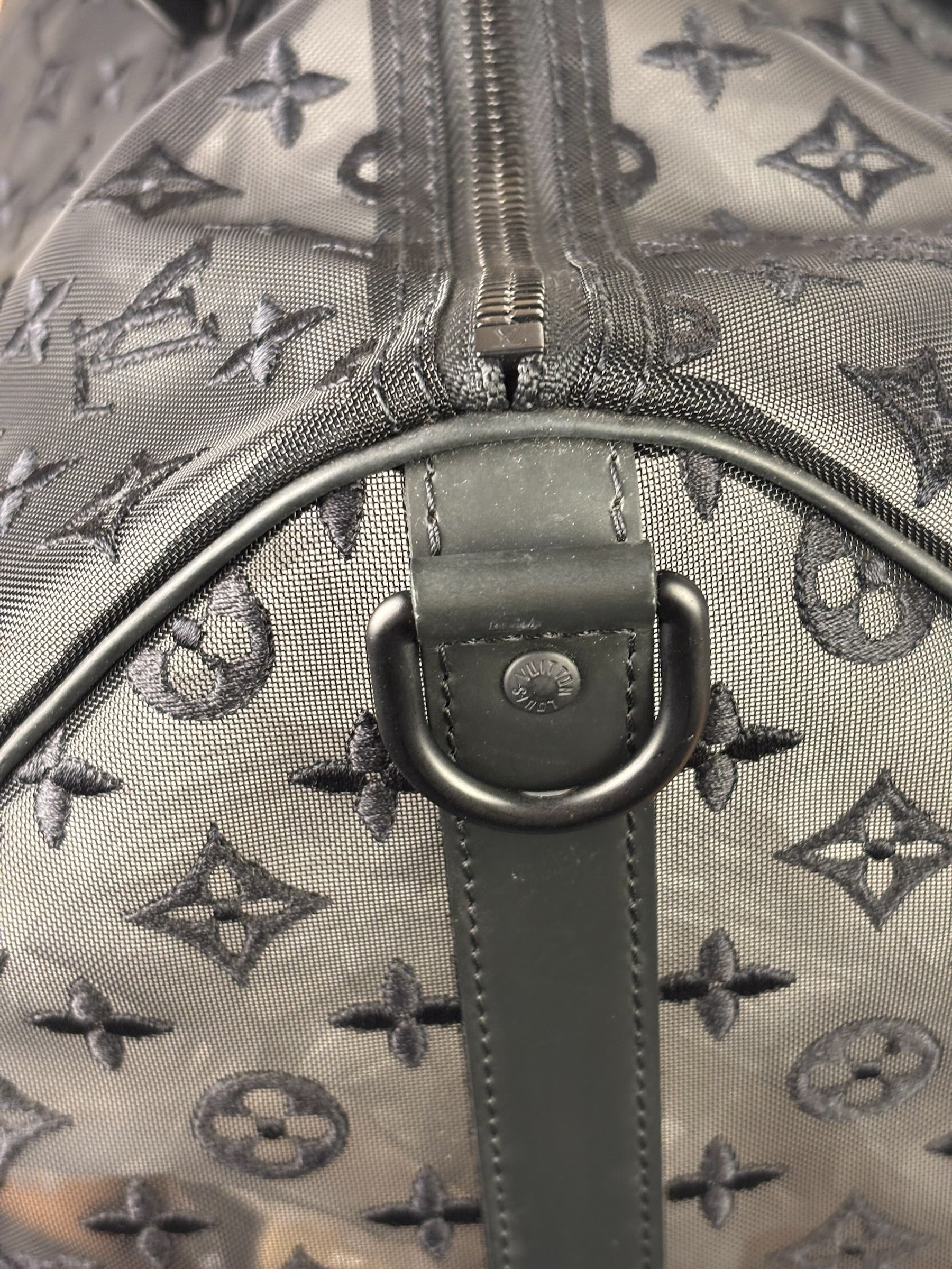 Louis Vuitton x Virgil Abloh Black Leather Trim Monogram Keepall 50