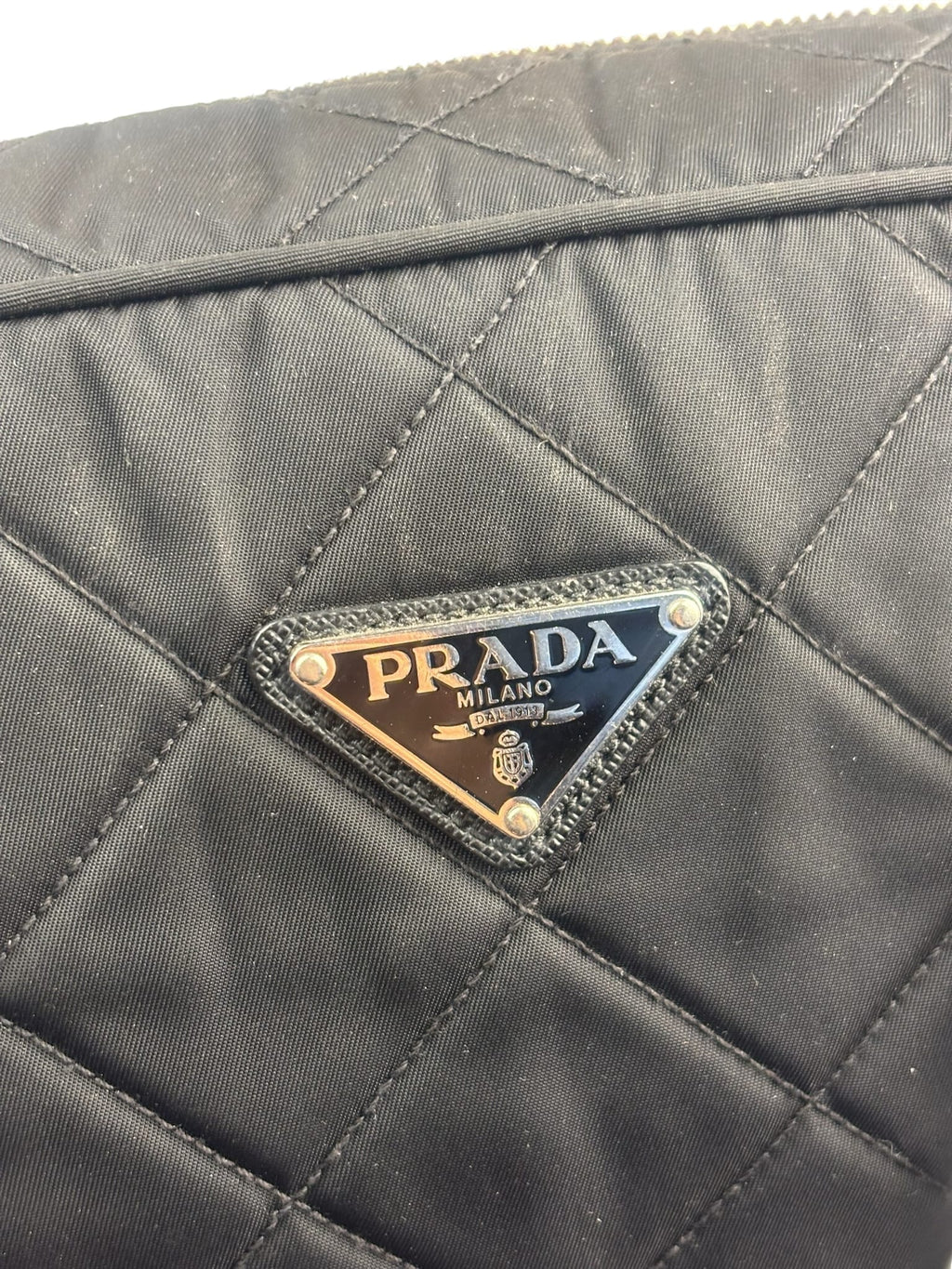 Prada Black Quilted Tessuto Nylon/Leather Trim Large Camera Bag