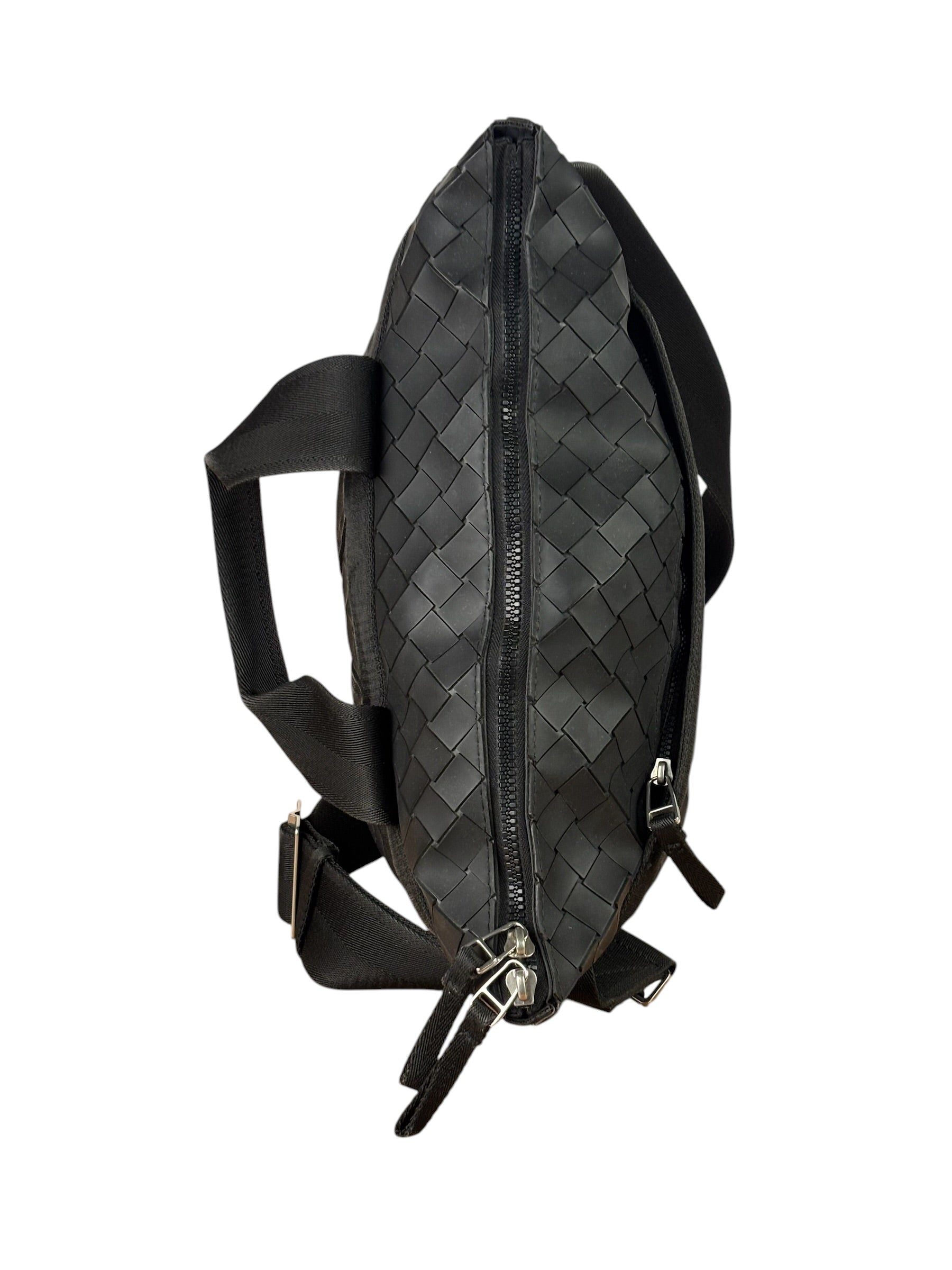 Bottega Veneta Black Rubber Intrecciato Messenger Bag