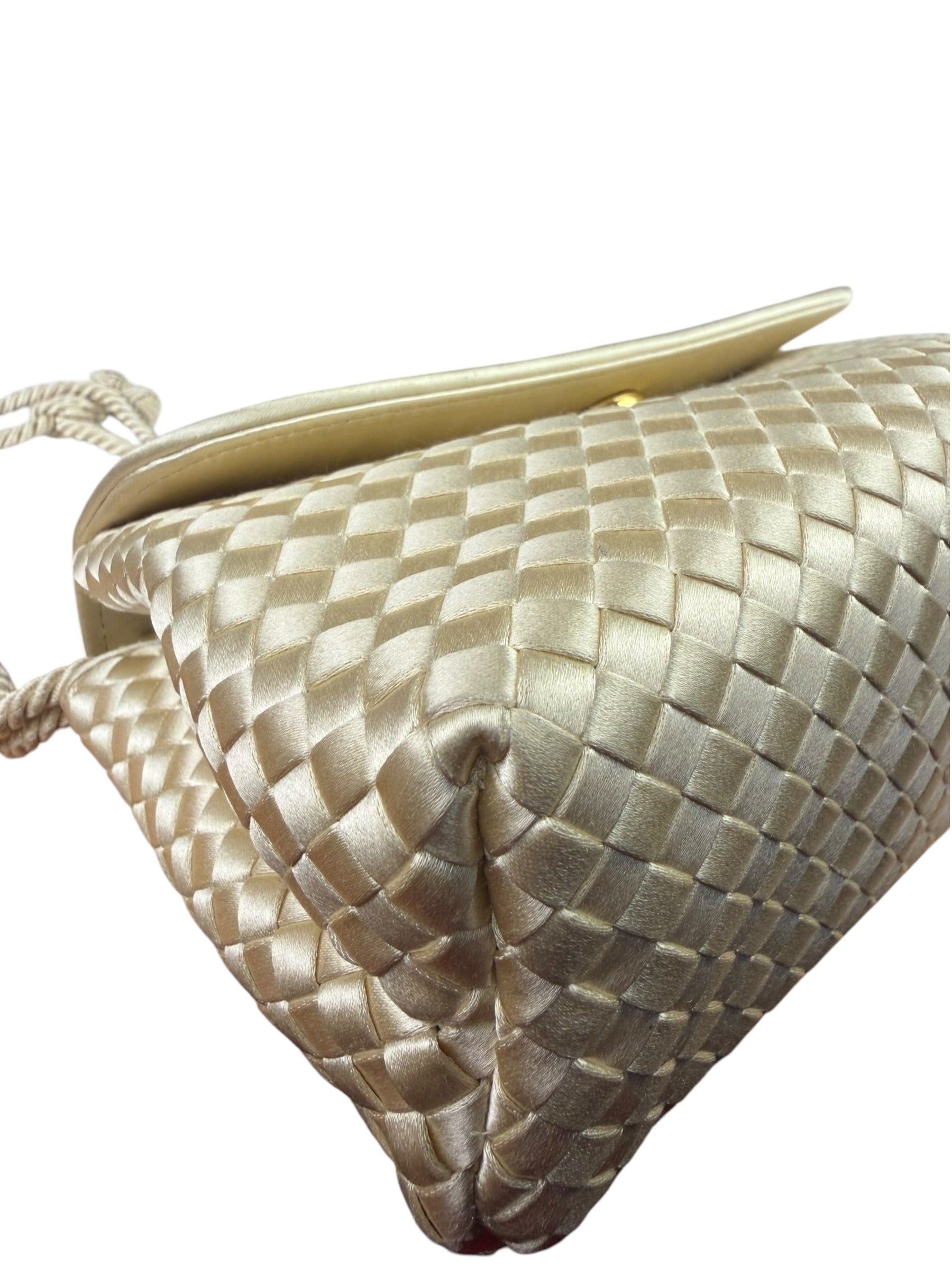 Bottega Veneta Vintage Cream Satin Intrecciato Mini Shoulder Bag