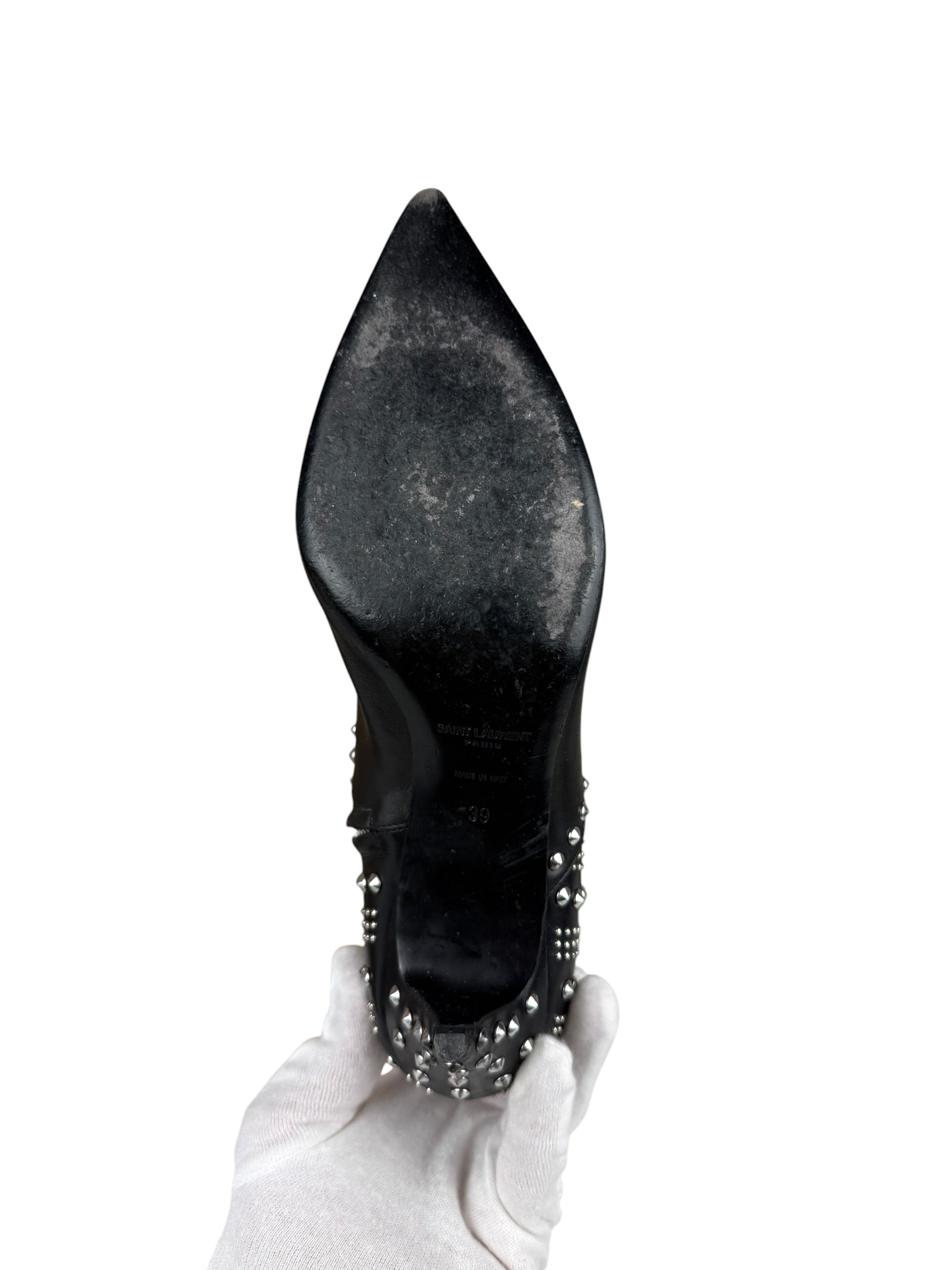 Saint Laurent Black Leather Studded Ankle Boots