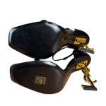 Saint Laurent Glossy Black Gold Logo Heels