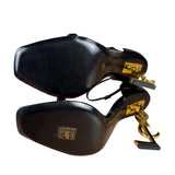 Saint Laurent Glossy Black Gold Logo Heels
