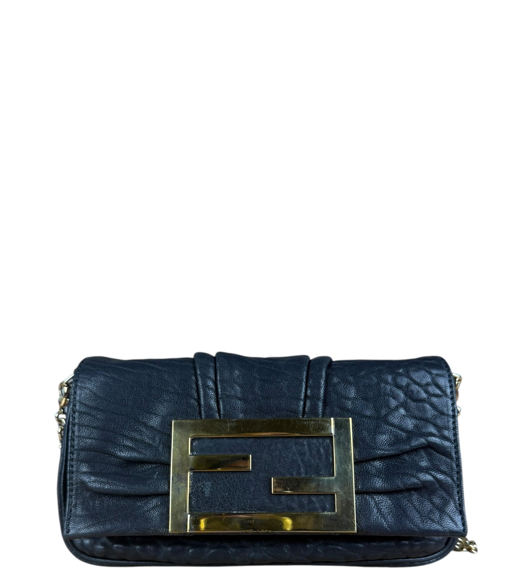 Fendi Black Leather Mini Chain Baguette