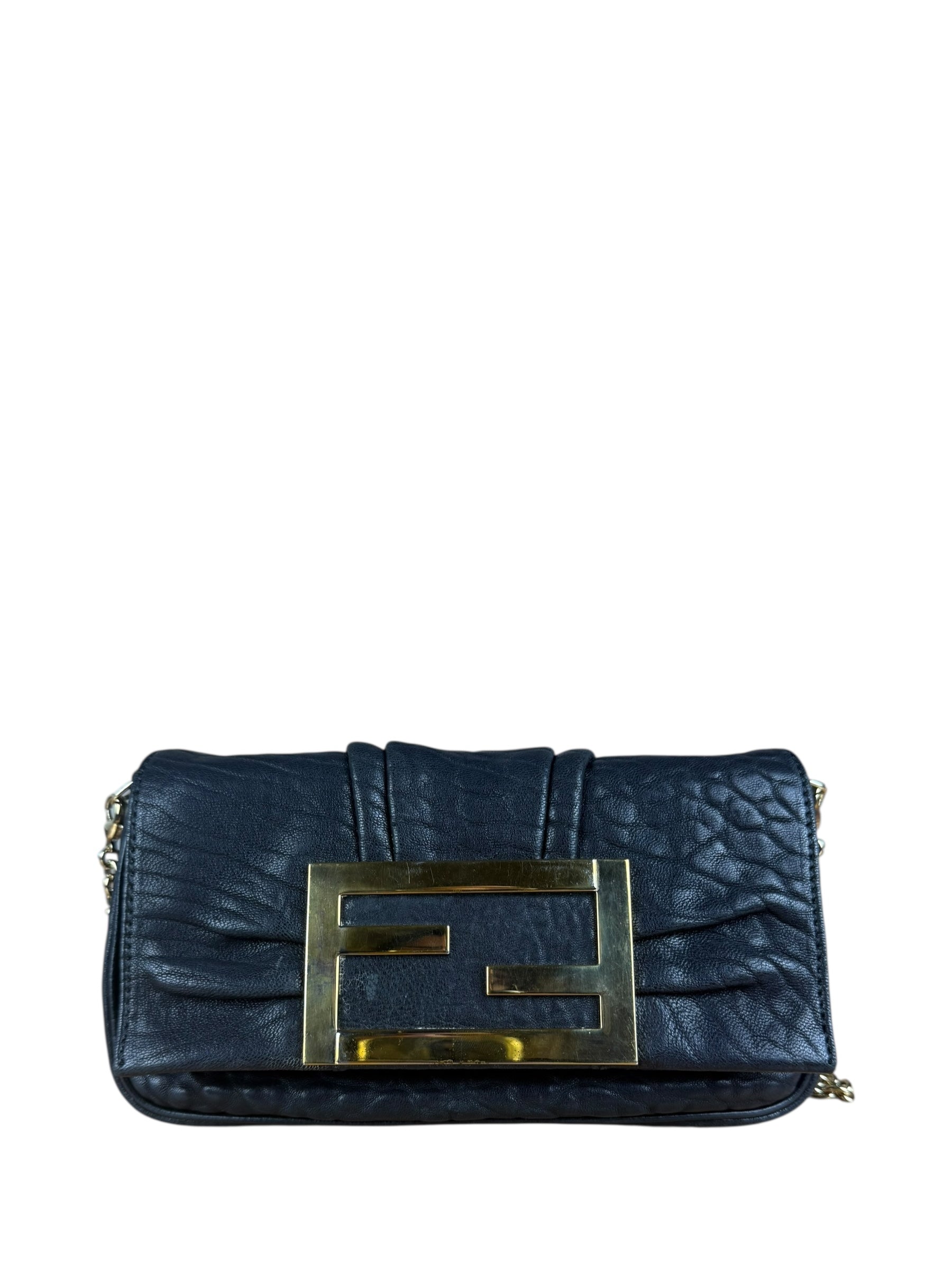 Fendi Black Leather Mini Chain Baguette