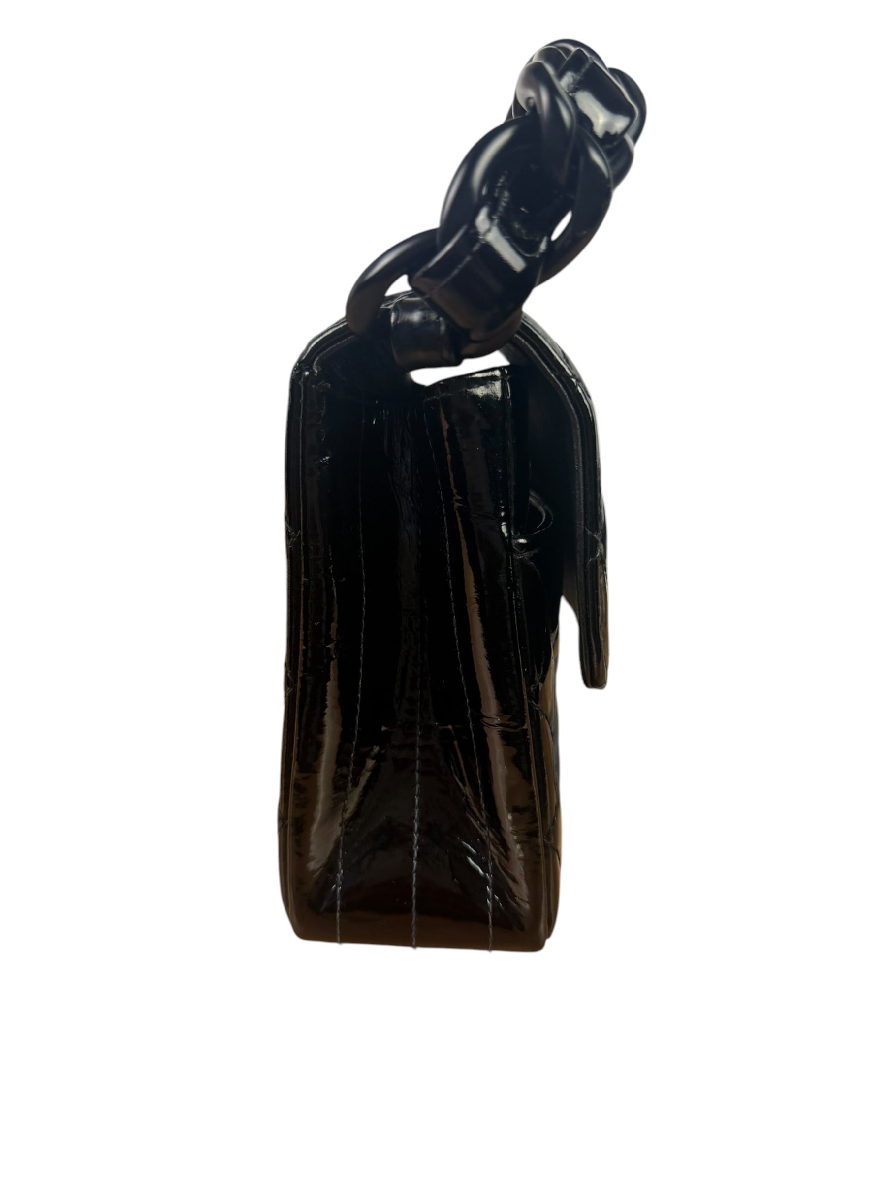 Chanel Black Quilted Patent Leather Top Handle 1996