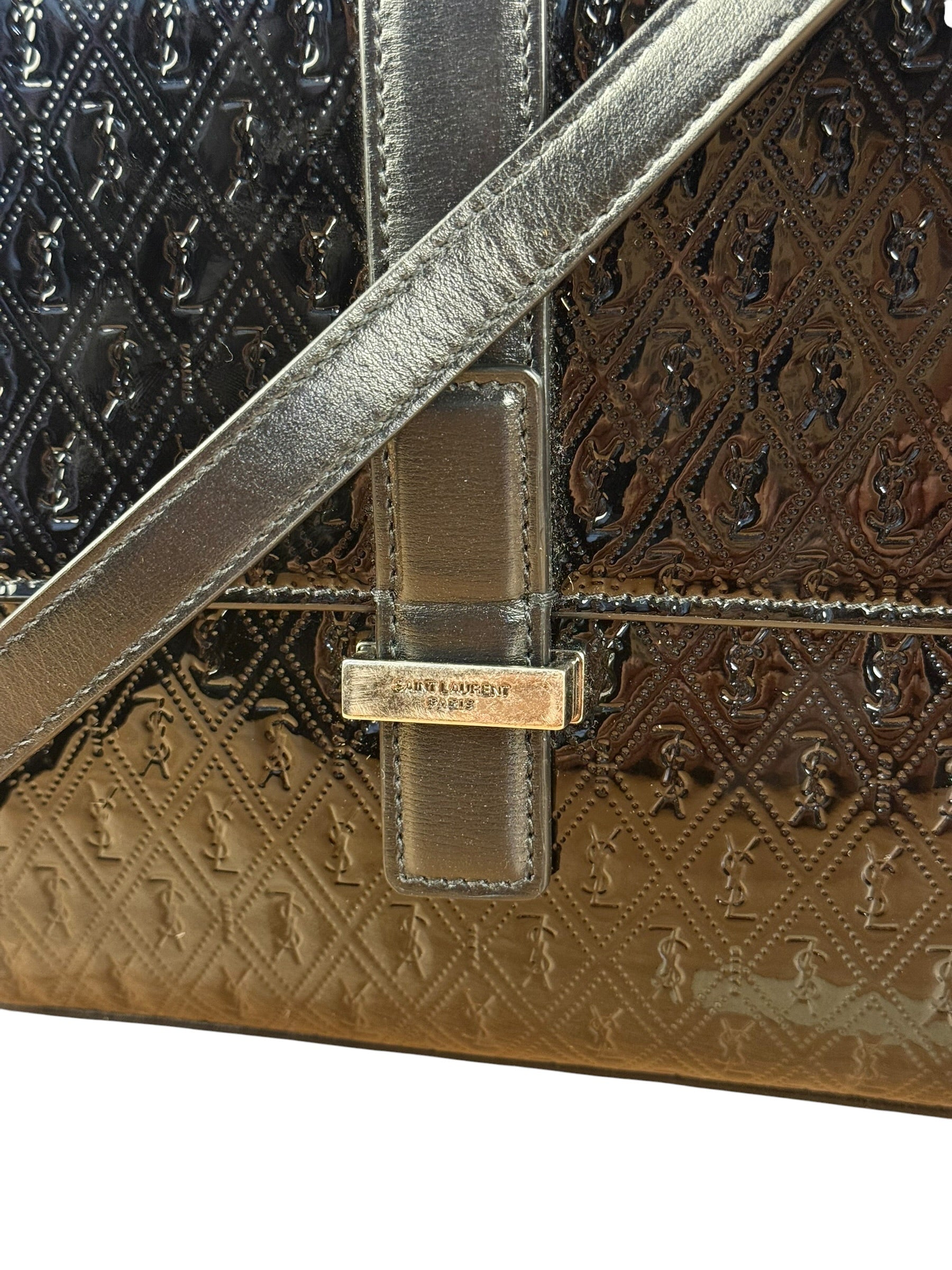 Saint Laurent Black Monogram Patent Leather Shoulder Bag