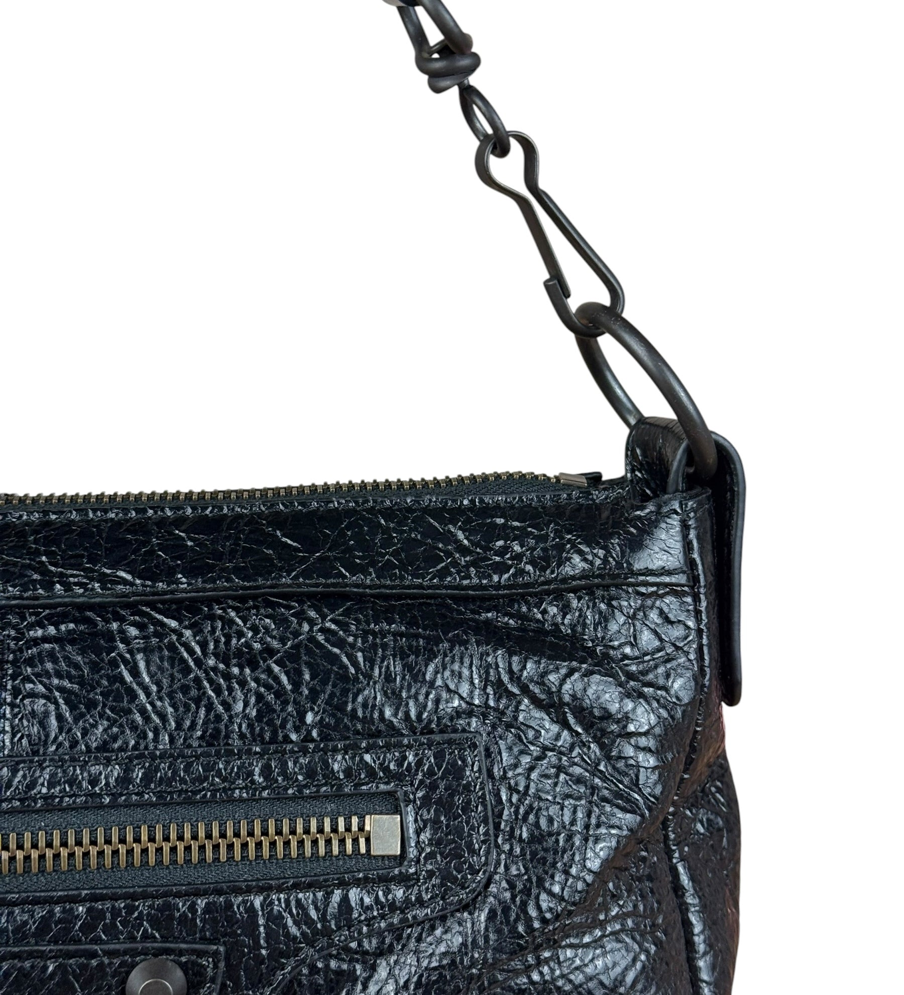 Balenciaga Le City Moto Black Leather Shoulder Pochette