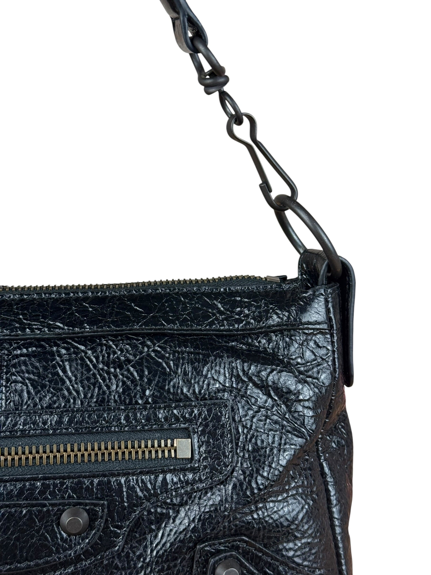 Balenciaga Le City Moto Black Leather Shoulder Pochette