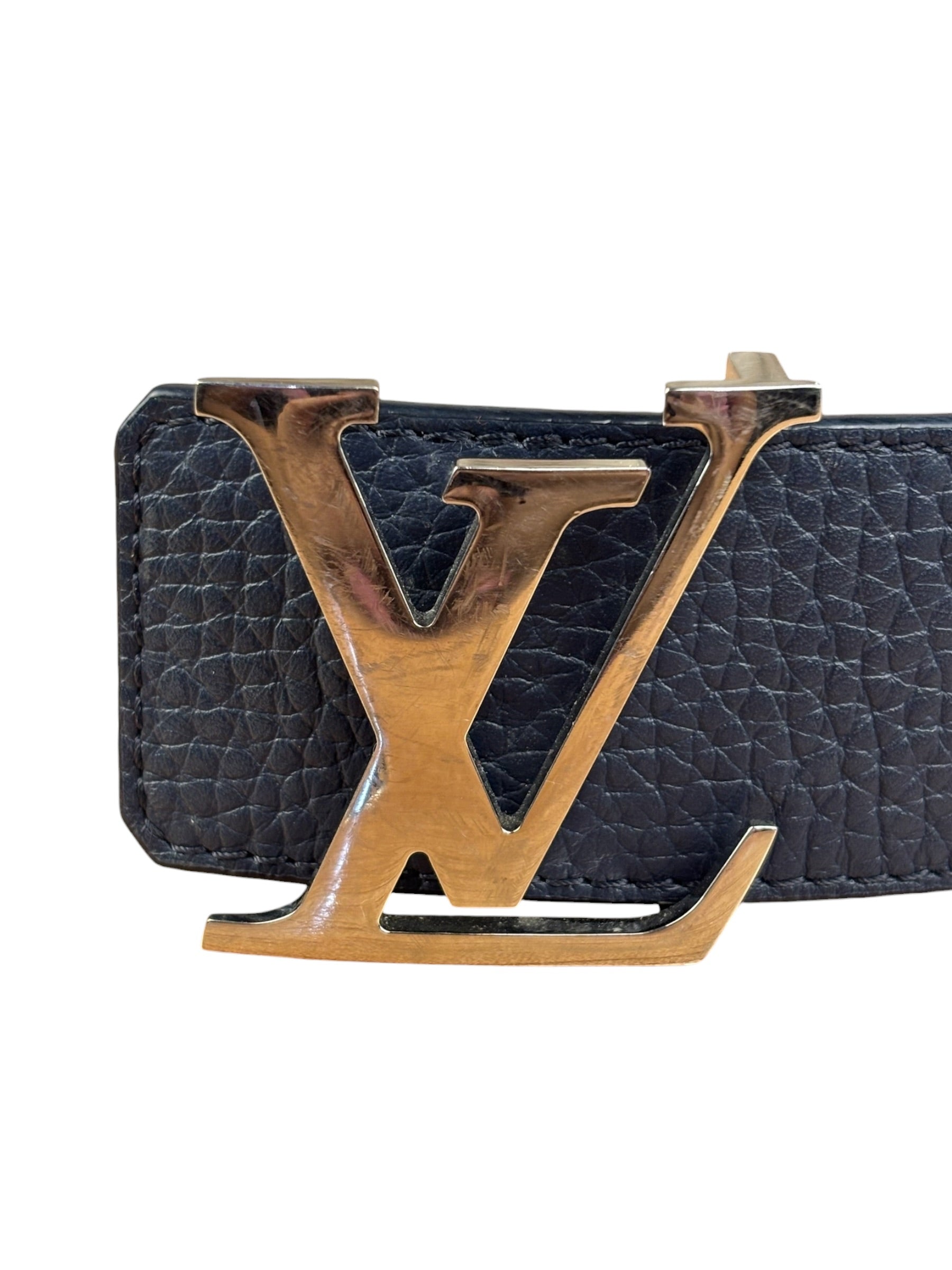 Louis Vuitton Reversible Blue/Grey Leather Logo Belt