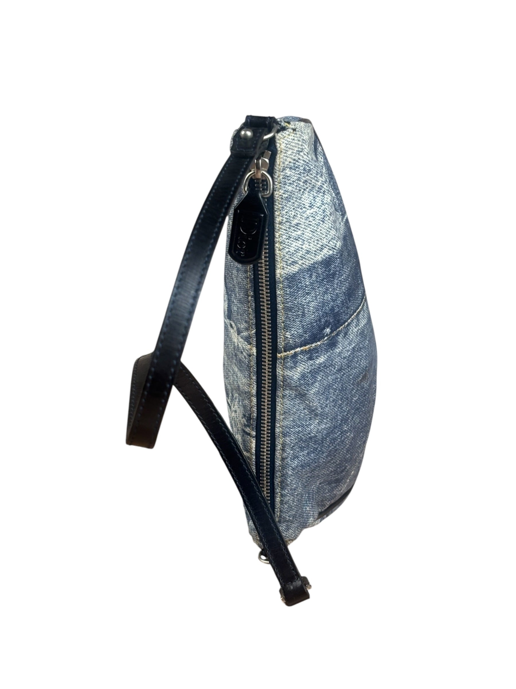 Christian Dior Vintage Denim Leather Trim  Saddle Pochette