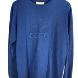 Gucci Navy Tennis Print Long Sleeve Top