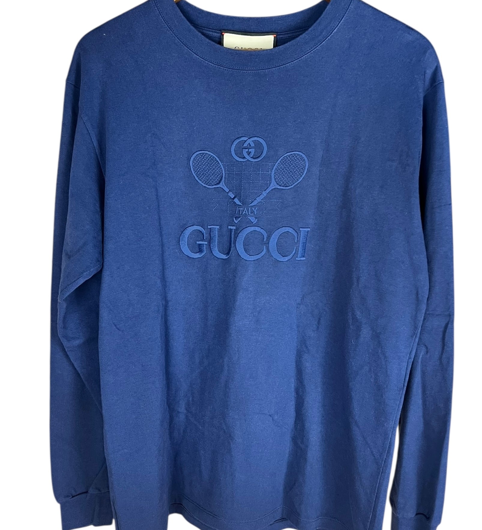 Gucci Navy Tennis Print Long Sleeve Top
