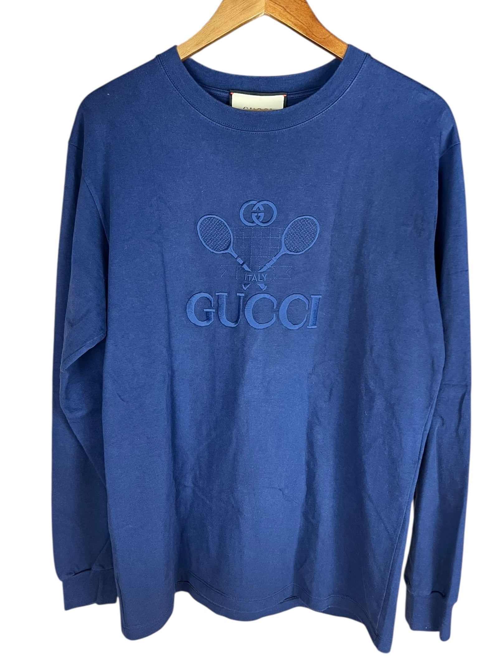 Gucci Navy Tennis Print Long Sleeve Top