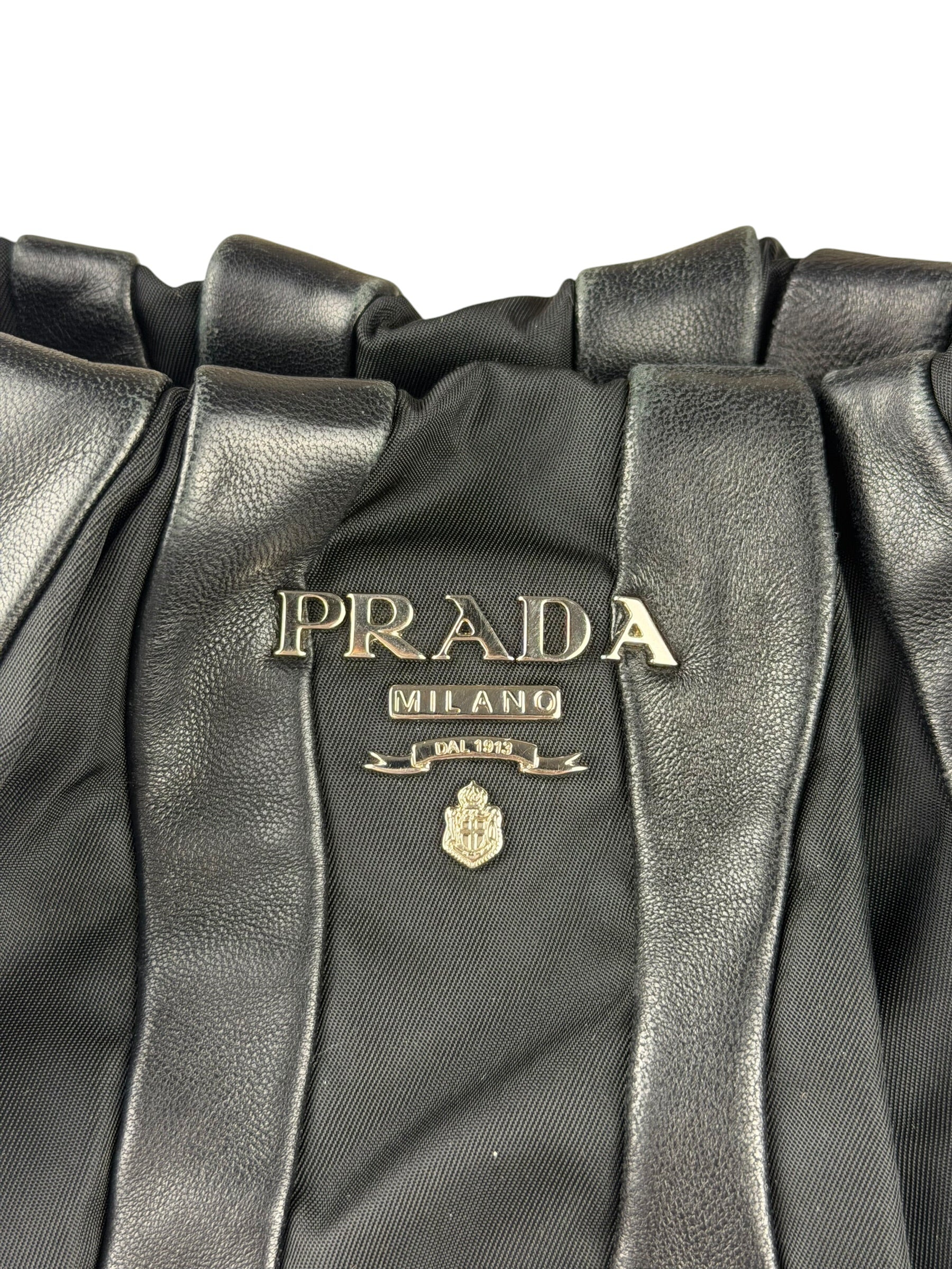 Prada Black Tessuto Nylon/Leather Waves Shoulder Bag