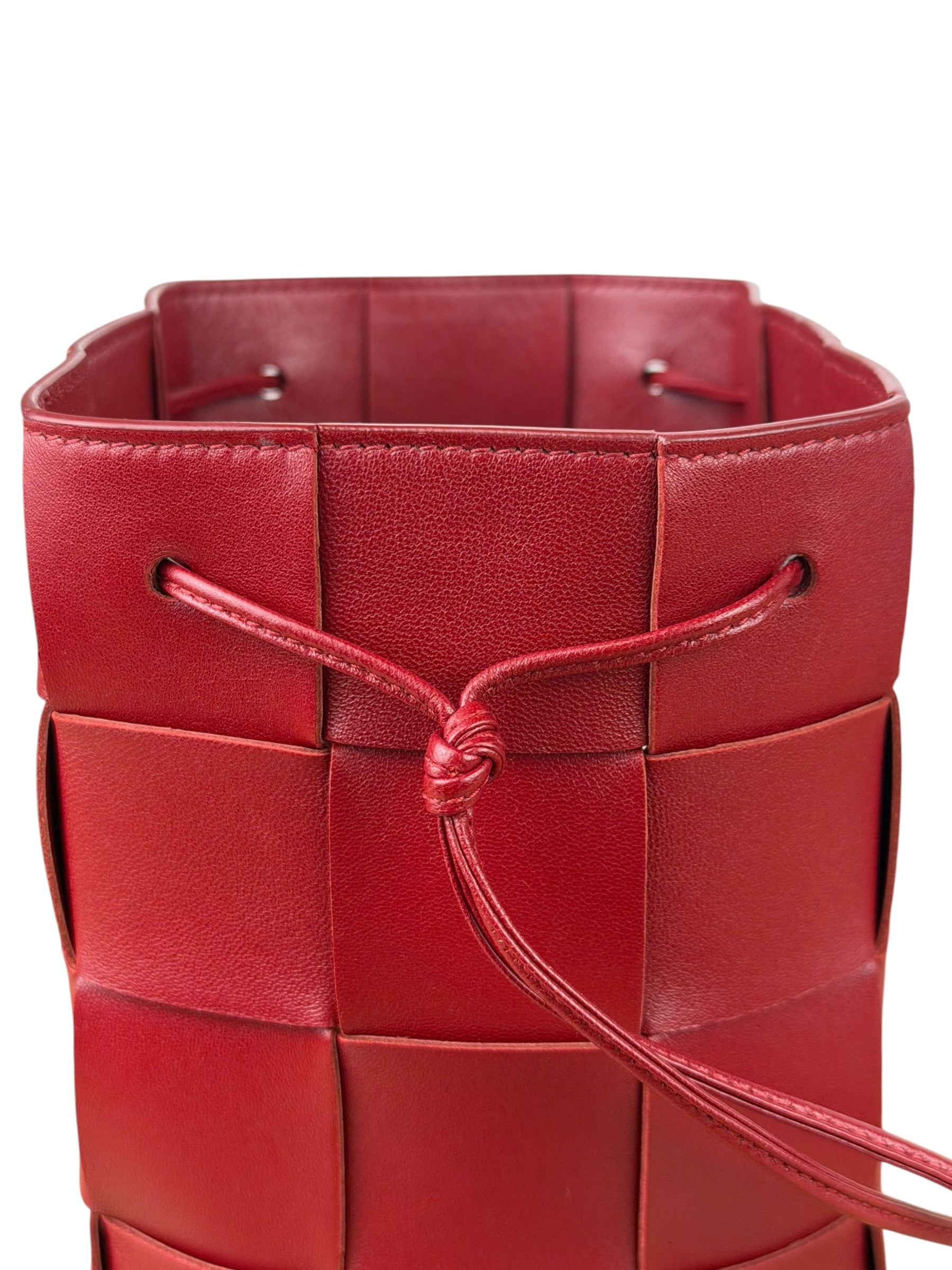 Bottega Veneta Red Leather Cassestte Maxi Intrecciato Bucket Bag