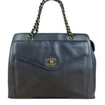 Chanel Black Leather Front Pocket Chain Tote 1998
