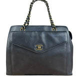 Chanel Black Leather Front Pocket Chain Tote 1998