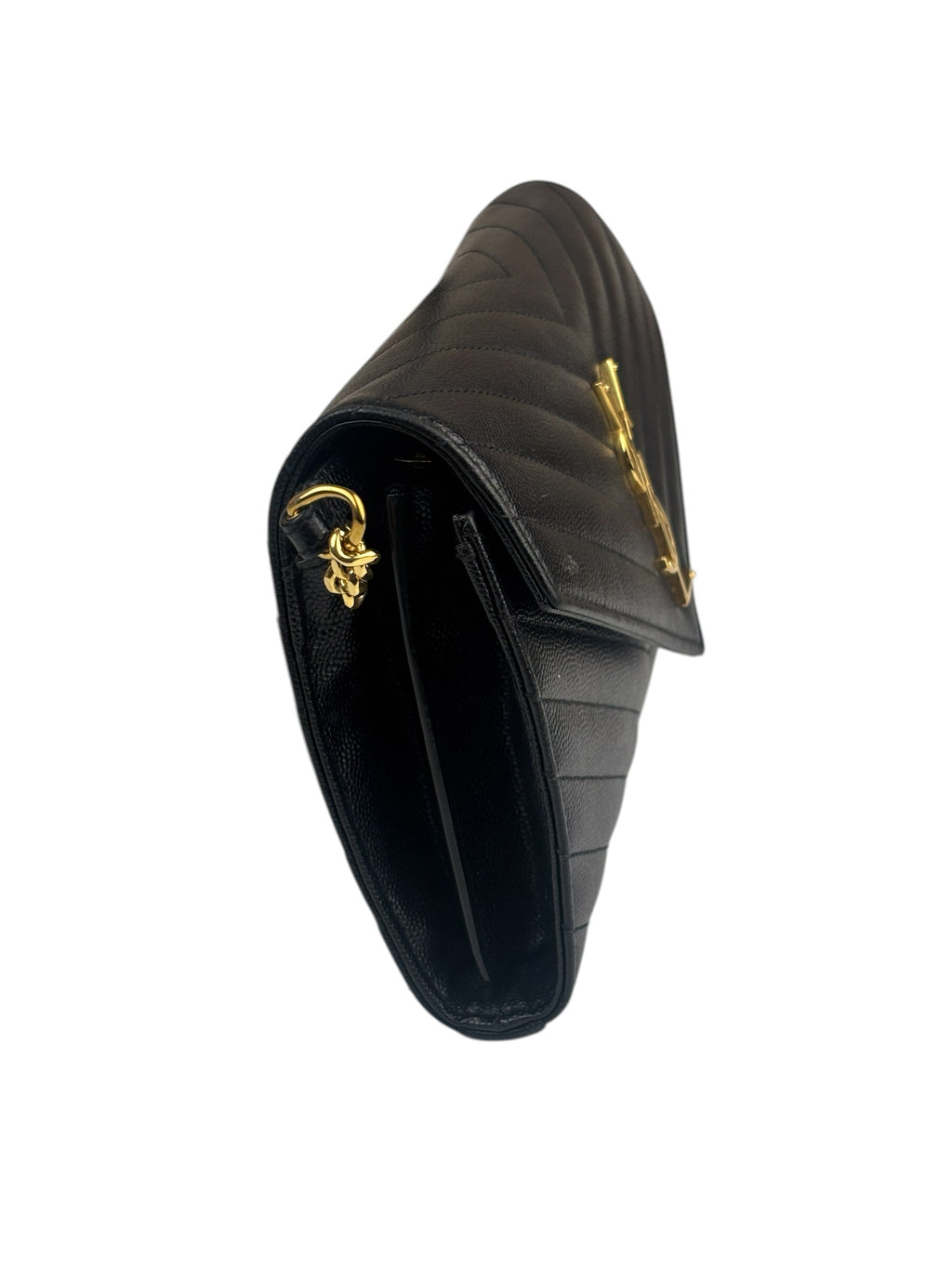 YSL Black Pebbled Matelassè Envelope Chain Wallet On Chain