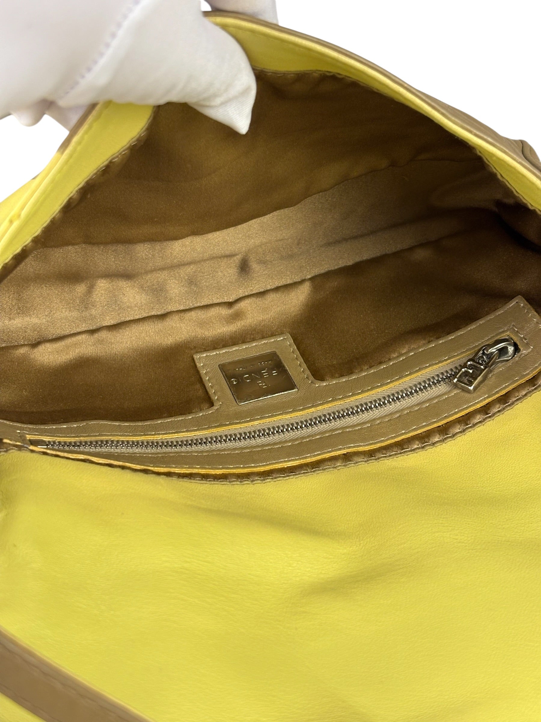 Fendi Camel Tan/Lime Yellow Leather Flap Pochette