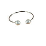 Silver-Toned Real Pearl Bangle Bracelet