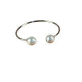 Silver-Toned Real Pearl Bangle Bracelet