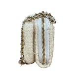 Chanel White Tweed Quilted Bow Wallet On Chain