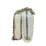 Chanel White Tweed Quilted Bow Wallet On Chain