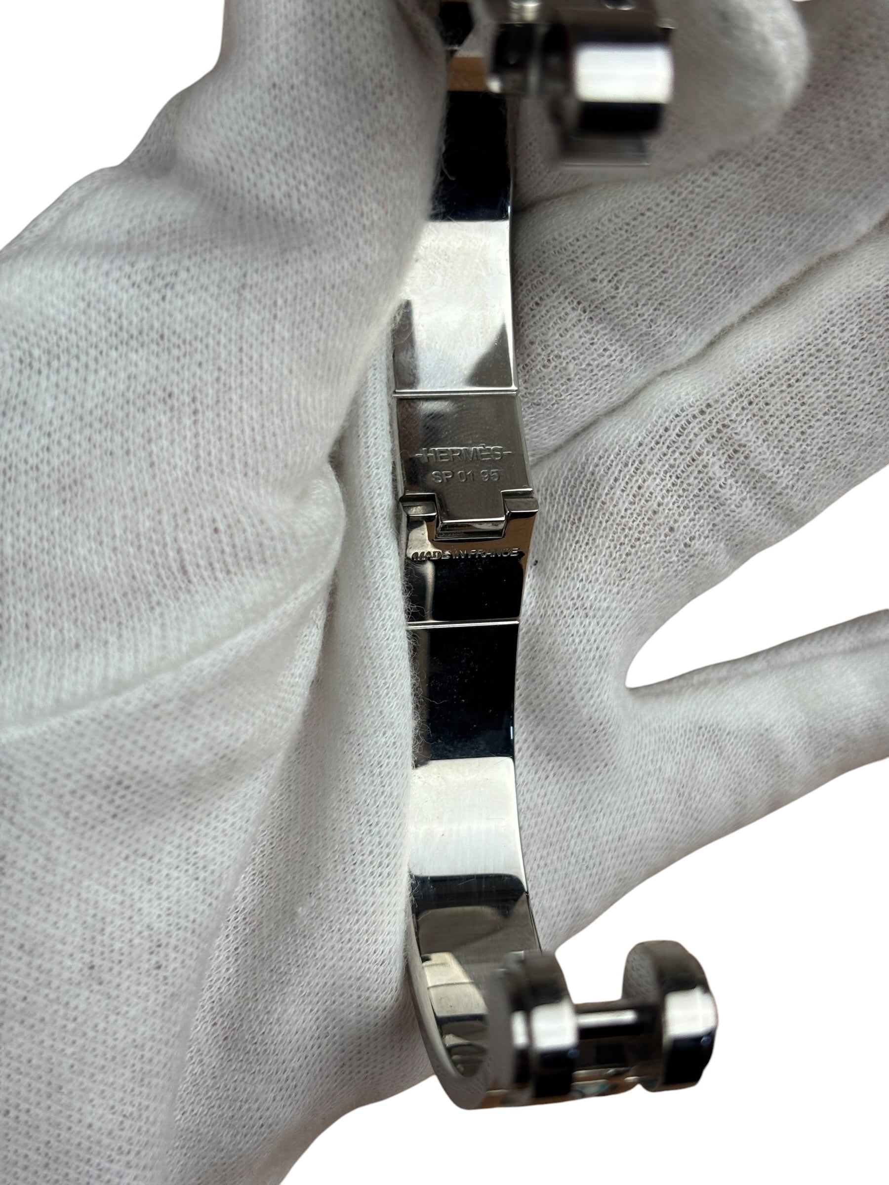 Hermes Palladium Plated Charniere Enamel Bangle PM