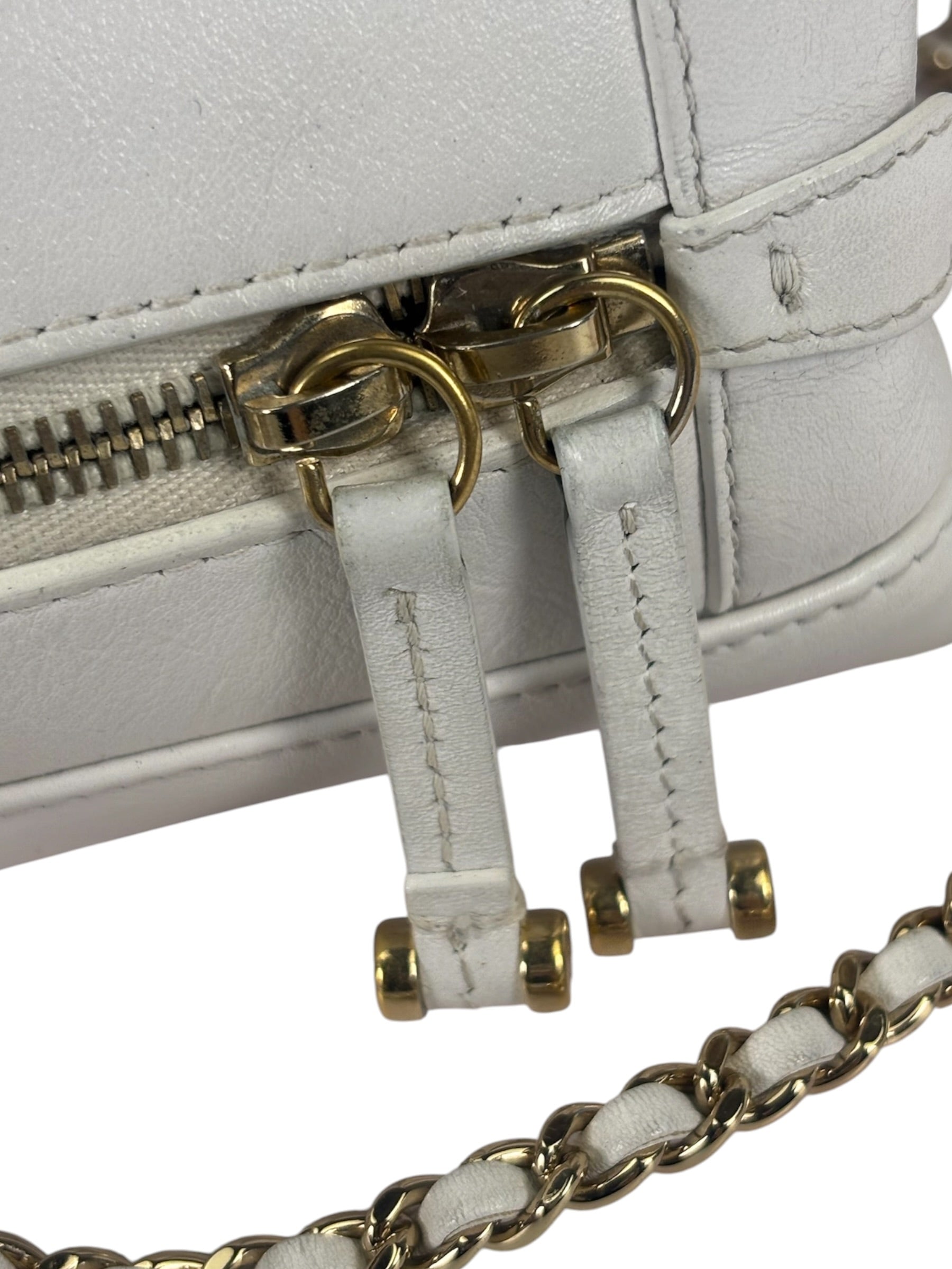 Chanel White Quilted Leather Vanity Small Bowling Two-Way Bag 2019