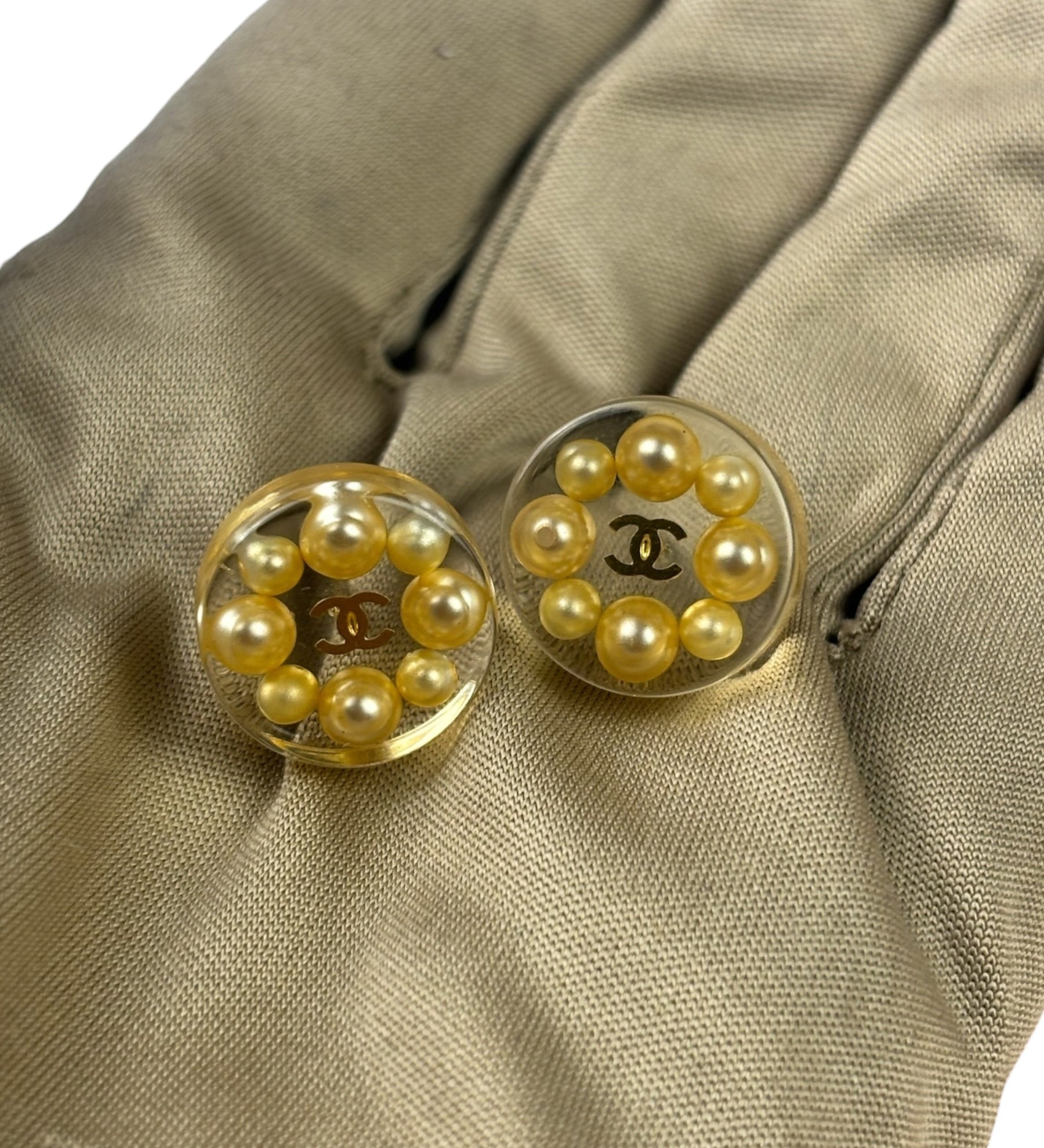 Chanel Vintage CC Clear Resin Faux Pearl Earrings