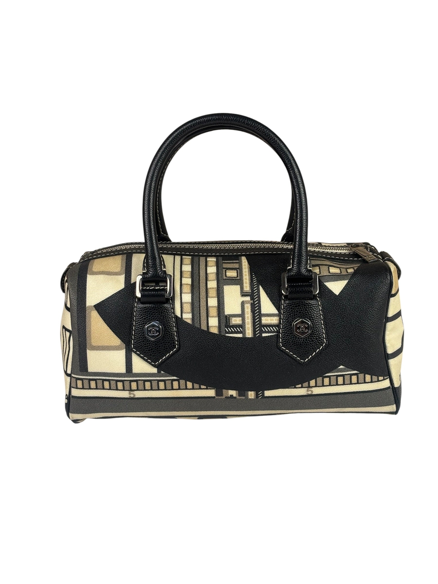 Chanel Cream Leather Coated Canvas Le Train Boston Bag 2006