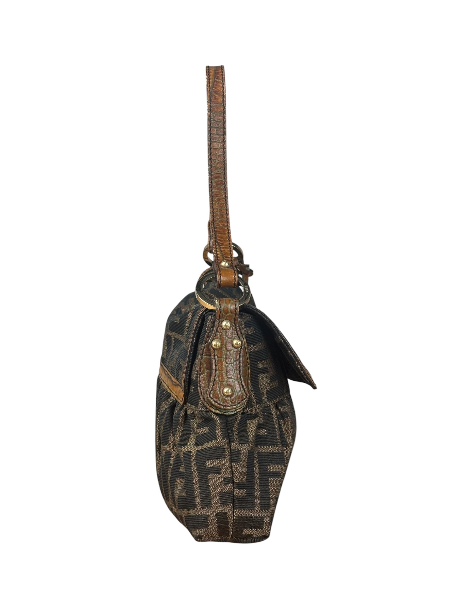 Fendi Zucca Brown Monogram Canvas FF Chef Shoulder Bag